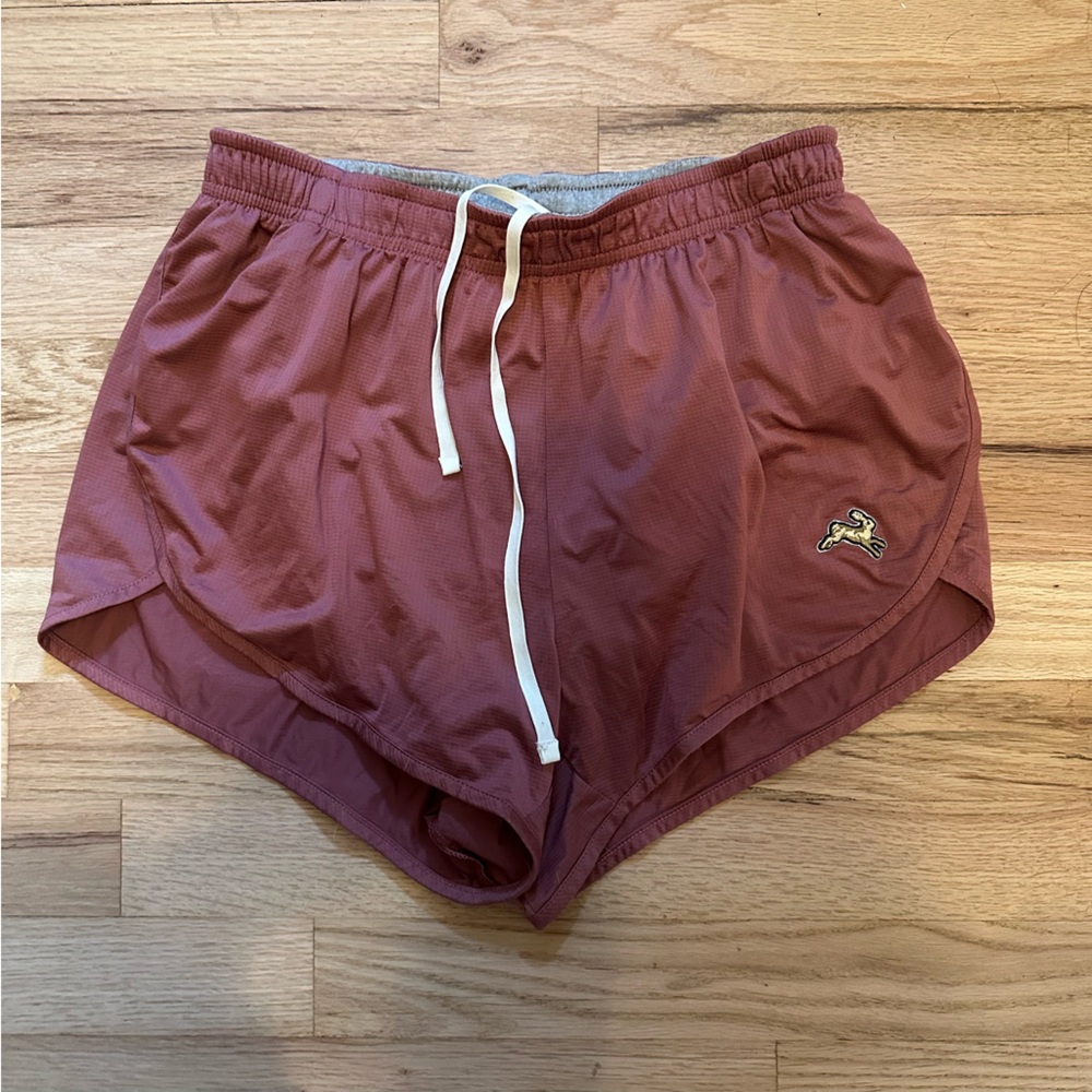 Tracksmith Women's Athletic Shorts in Dusty Rose with White Drawstring